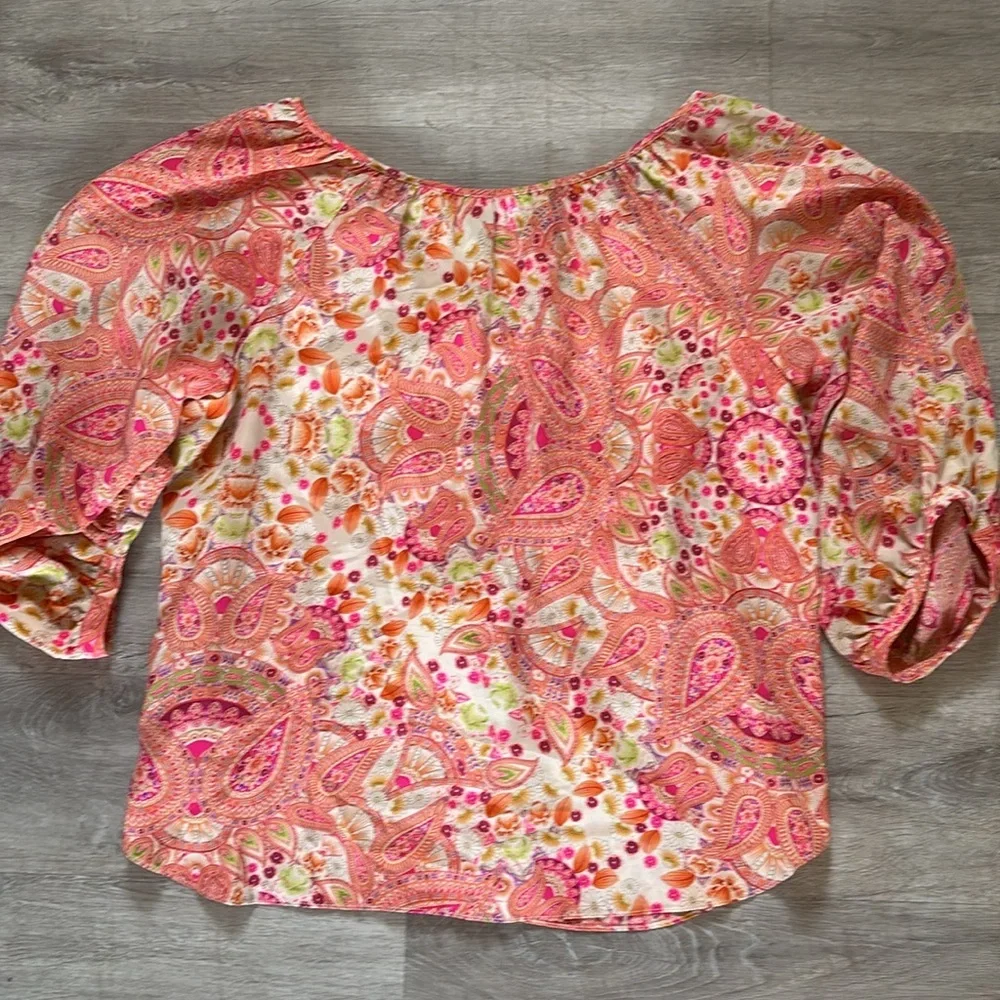 Alice & Trixie Paisley V-Neck Silk Blouse Top 3/4 Balloon Sleeve V neck Sz M - Picture 6 of 6